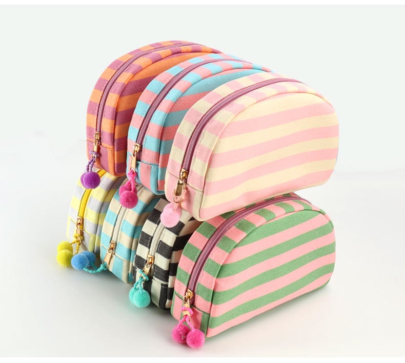 Custom Embroidered Name Striped Shell Cosmetic Bag