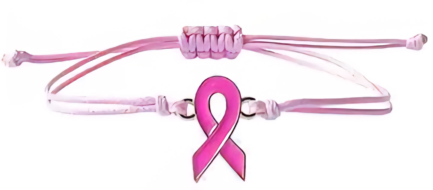 Simple Cord Pink Ribbon Adjustable Bracelet