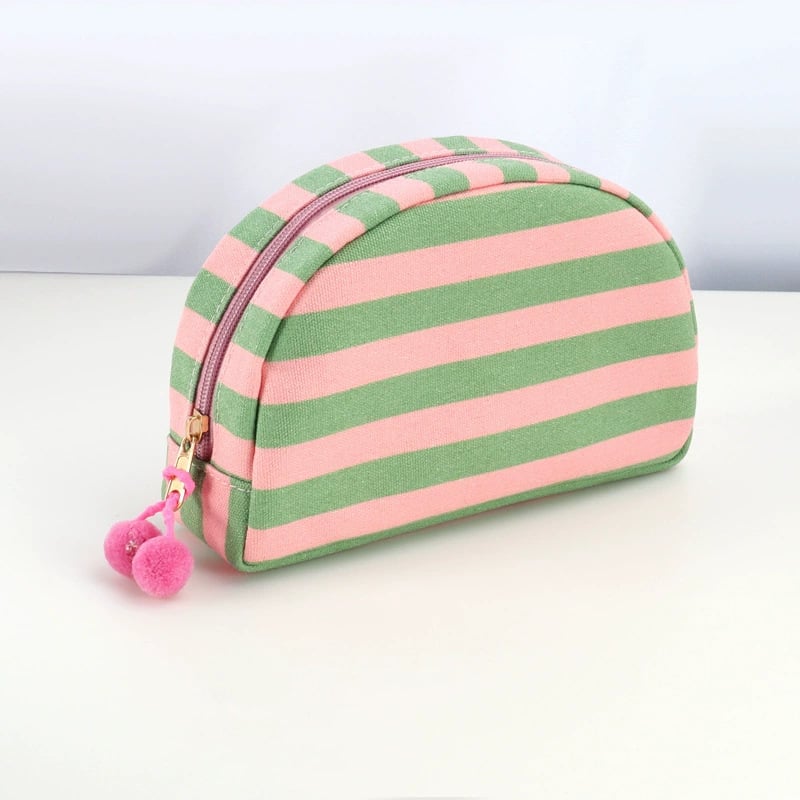 Custom Embroidered Name Striped Shell Cosmetic Bag