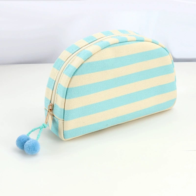 Custom Embroidered Name Striped Shell Cosmetic Bag