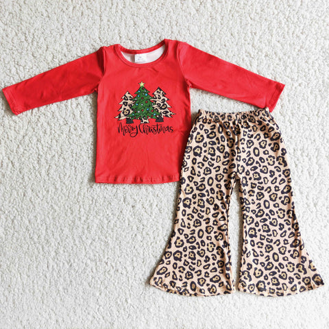 Merry Christmas Tree Cheetah Print Pants Set