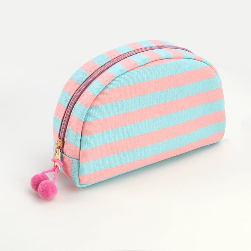 Custom Embroidered Name Striped Shell Cosmetic Bag