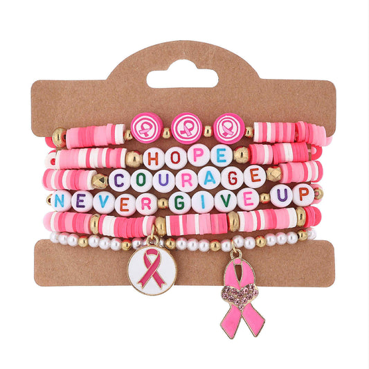 6 Stackable Bracelets Breast Cancer Awareness