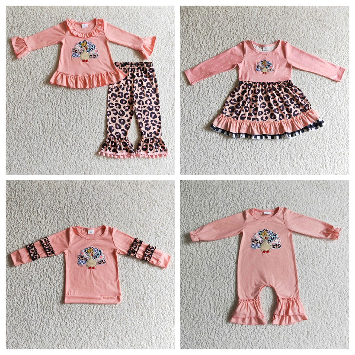 Thanksgiving Pink Turkey Girls Matching Set