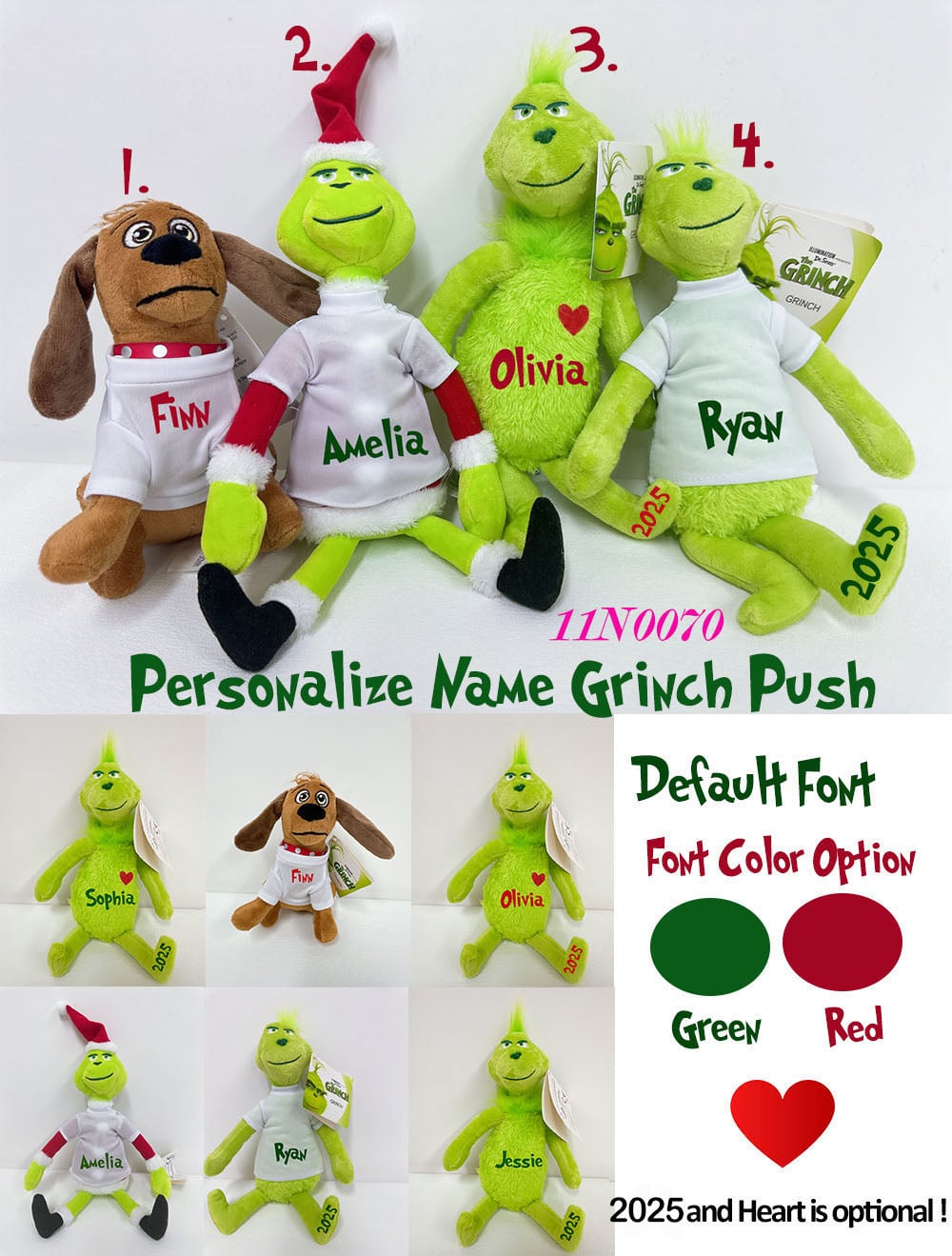 Custom Name Christmas Mean Green Animal or Brown Dog Stuffed Animal