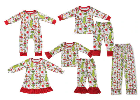 Matching Family Red Green Animal Pajamas