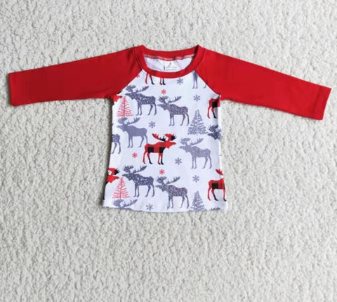 Buffalo Plaid Moose Red Long Sleeve Shirt
