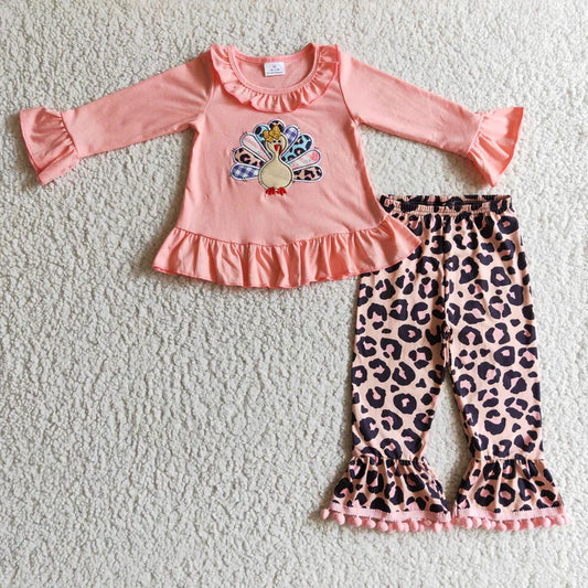 Thanksgiving Pink Turkey Girls Matching Set