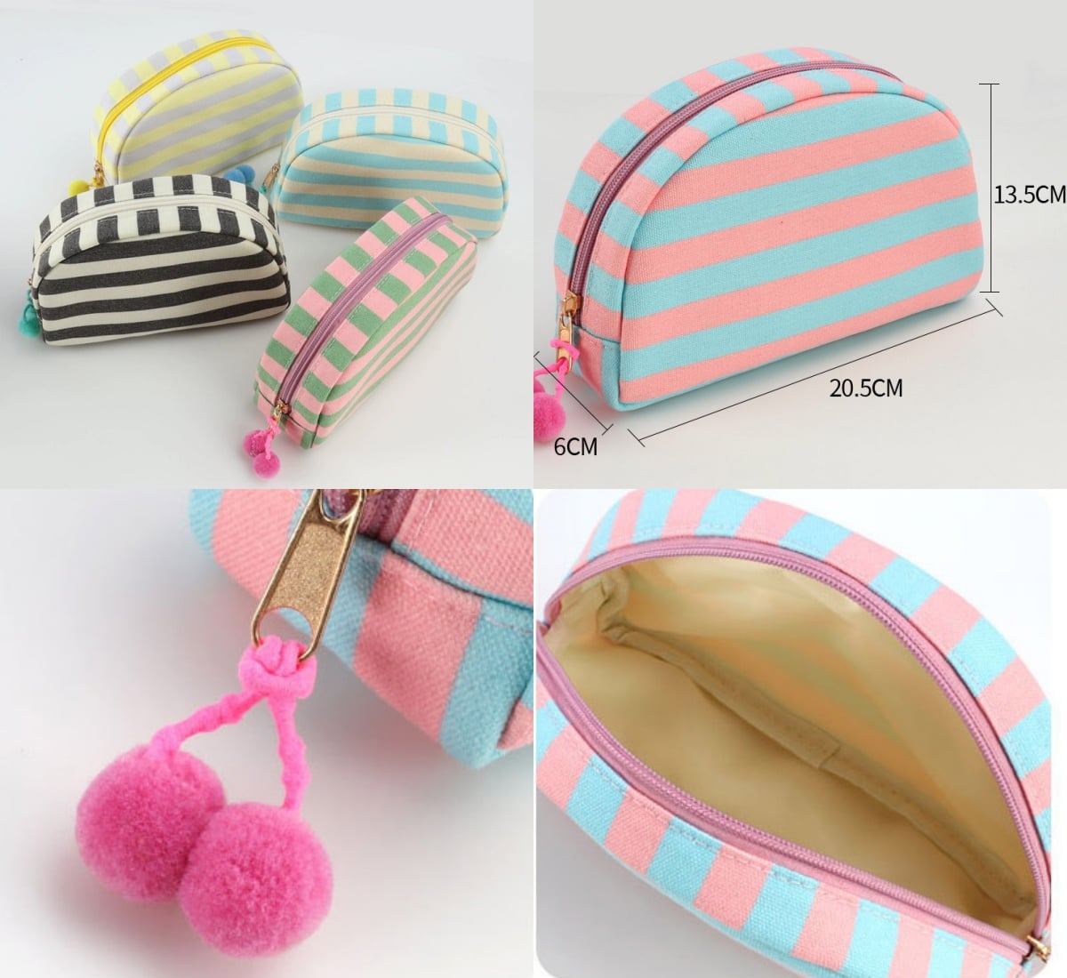 Custom Embroidered Name Striped Shell Cosmetic Bag