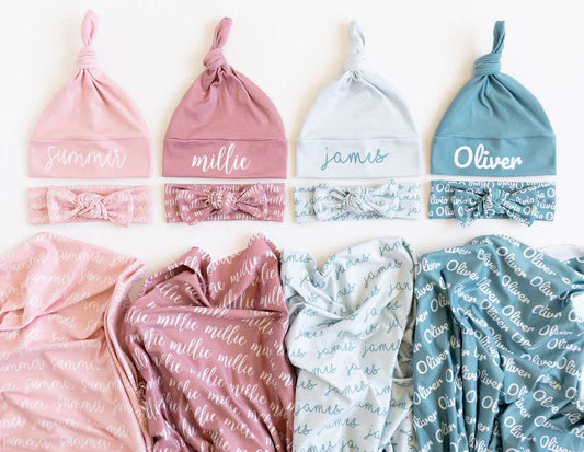 Custom Name Baby Swaddle Set