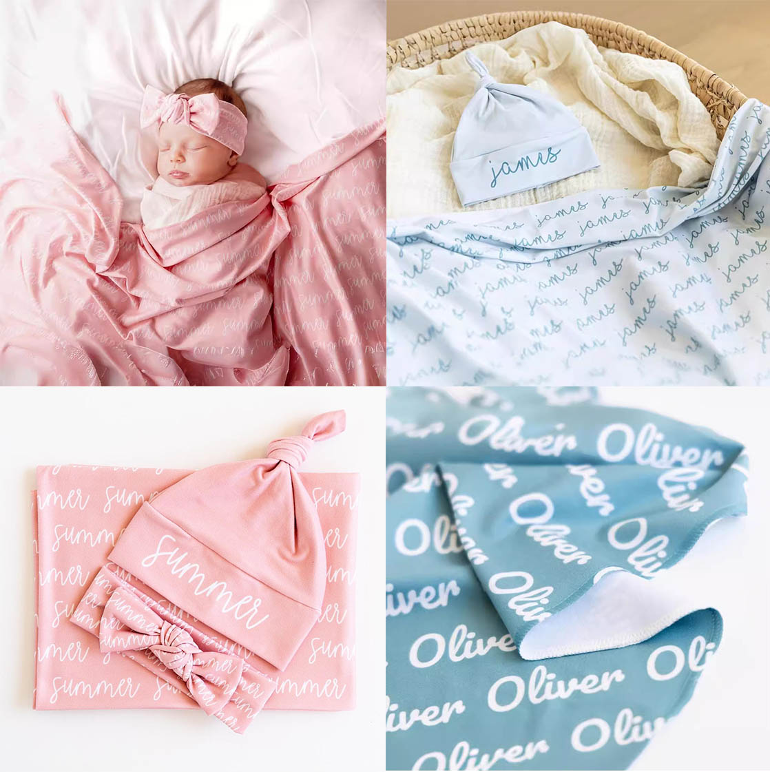 Custom Name Baby Swaddle Set