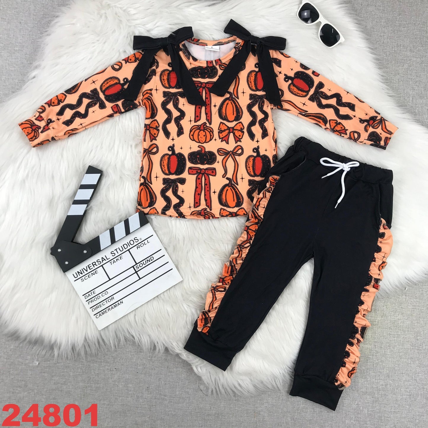 Matching Sibiling Pumpkin & Bows Girls Set