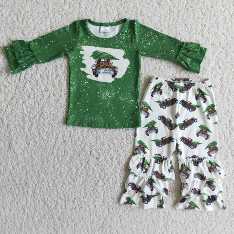 Car with Tree Ruffle Pants Set