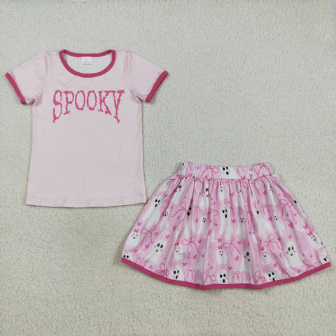 Pink Halloween Skirt and T-Shirt Spooky Ghost Set