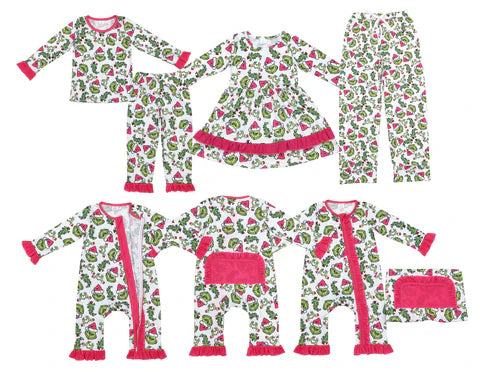Matching Family Pink Green Animal Pajamas