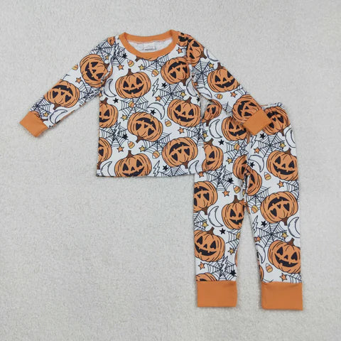 Matching Sibiling Halloween Pumpkin Print Pajamas