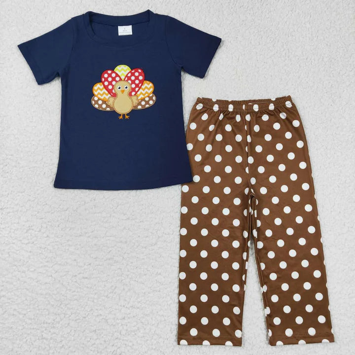 Thanksgiving Matching Embroidered Turkey Sibiling Set