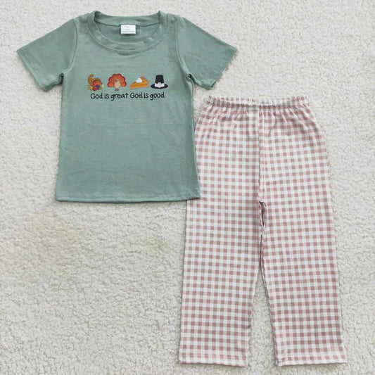 Thanksgiving "God is Great God is Good" Printed Sibiling Set