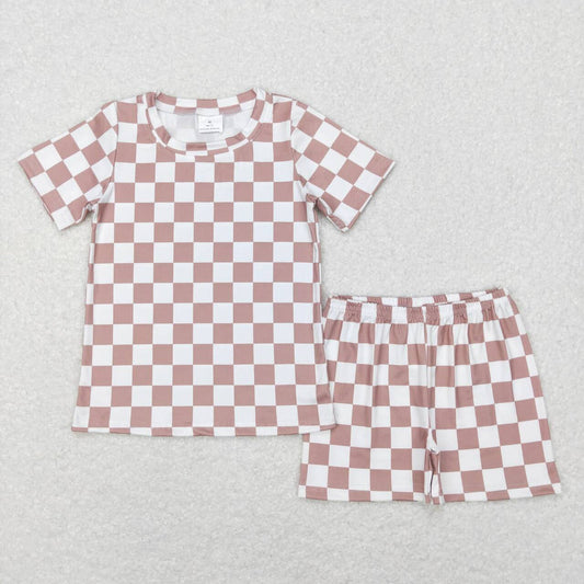 Tan Checker Shorts Set