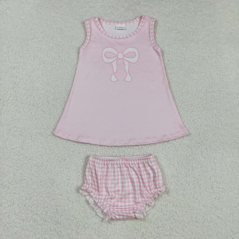 Little Girls Embroidered Bow bummie set