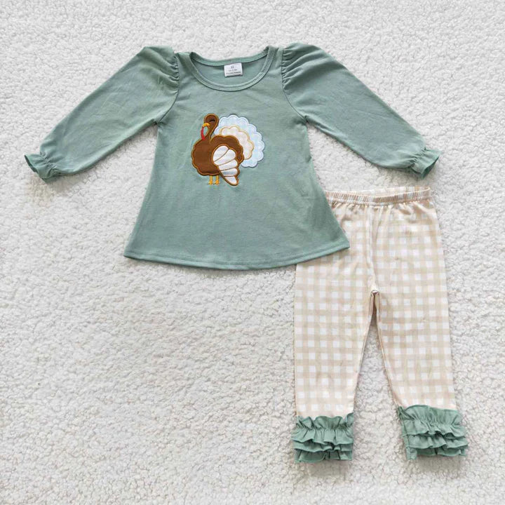 Thanksgiving Matching Sibiling Embroidered Turkey Set