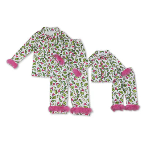 Mom and Me Matching Green Animal Fluffy Pajamas