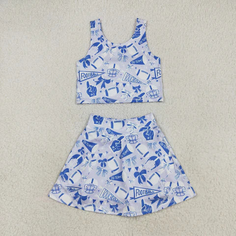 Matching Sibiling Blue & White Football & Cheer Set
