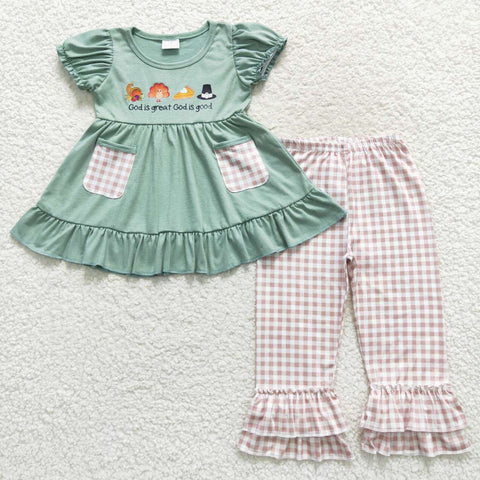 Thanksgiving "God is Great God is Good" Printed Sibiling Set