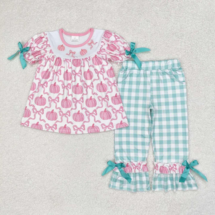 Matching Sibiling Smocked Pink Pumpkin & Bows Set