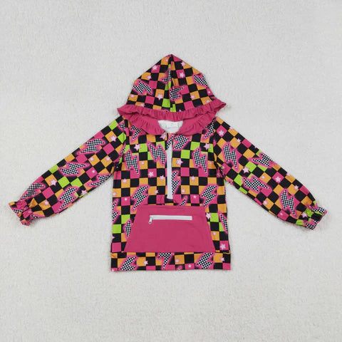 Fall Leight Weight Half Zip Pull Over Neon & Checkered Lightening Bolts