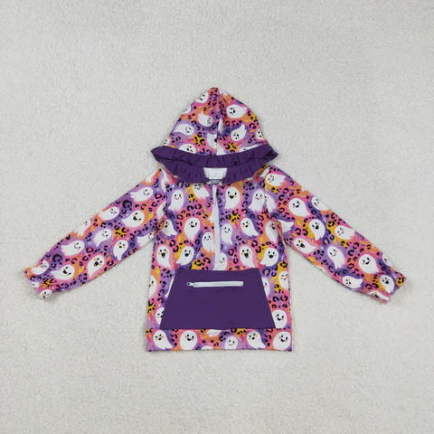 Halloween Cute Ghost multi colored Half Zip Light Weight Hoodie