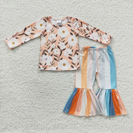 Floral print stripe pants set