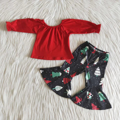 Red Shirt Christmas Tree Pants Set