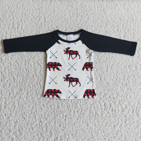 Buffalo Plaid Moose/Bear Black Long Sleeve Shirt