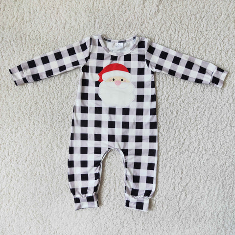 Santa Black/White Plaid Romper