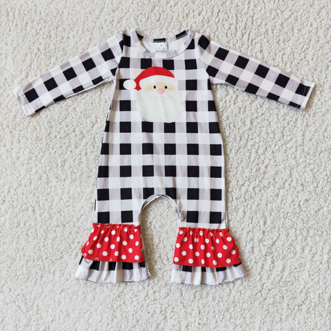 Santa Black/White Plaid Ruffle Romper
