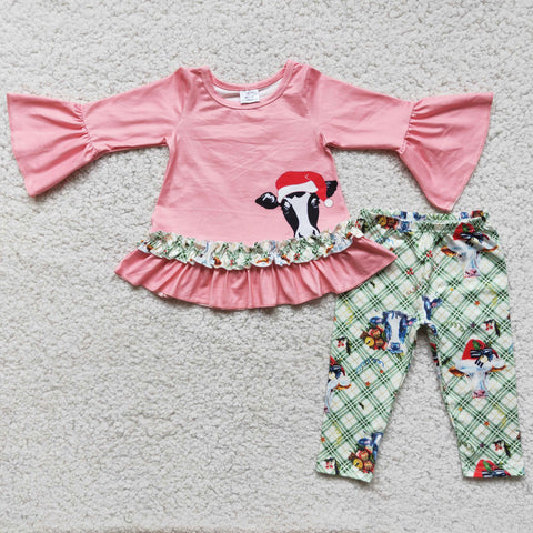 Cow Plaid Pink Christmas Pants Set