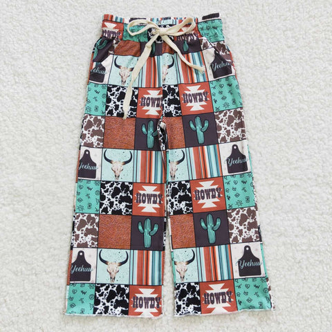Western Print Wide Leg Pants