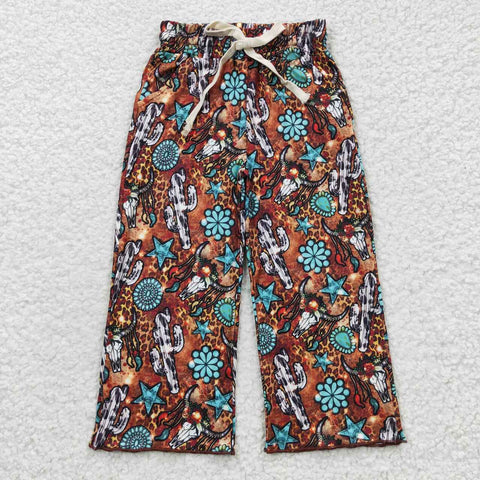 Western Print Wide Leg Pants