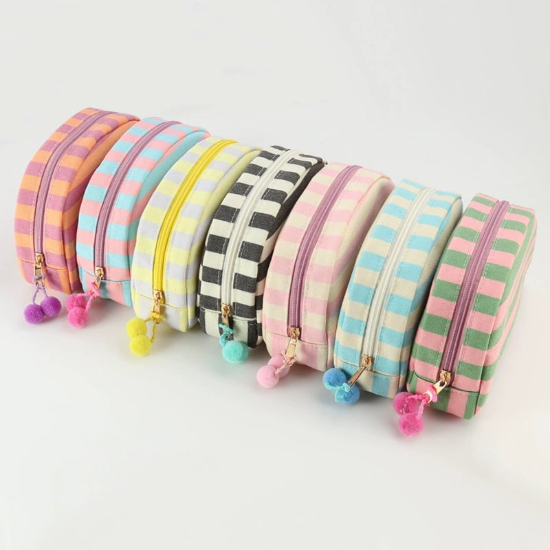Custom Embroidered Name Striped Shell Cosmetic Bag