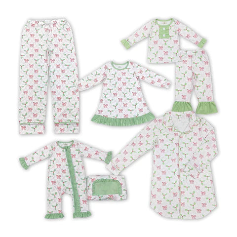 Matching Family Bows and Holly Christmas Pajamas