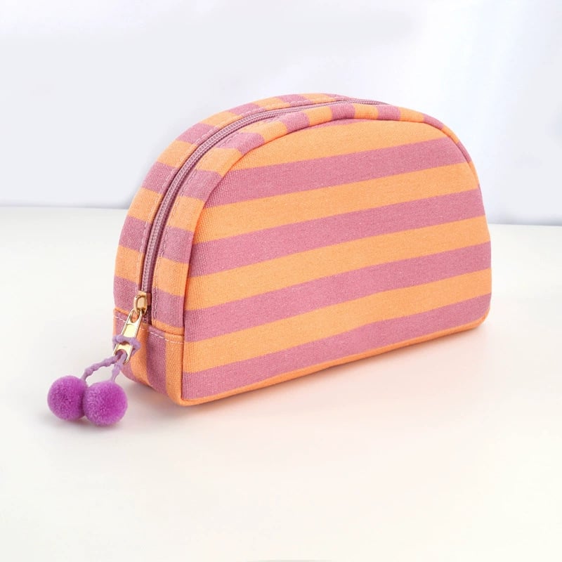 Custom Embroidered Name Striped Shell Cosmetic Bag