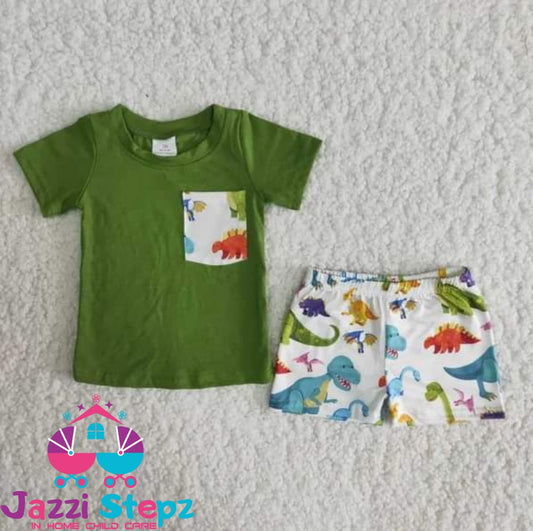 Dino Shorts Set Green Shirt - Jazzi Stepz