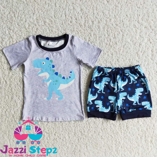 Blue Dino Shorts Set - Jazzi Stepz